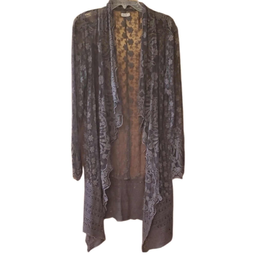 Kylo‎ Seo Grey Cai Open Etta Lace Cardigan Kimono Duster Size Large